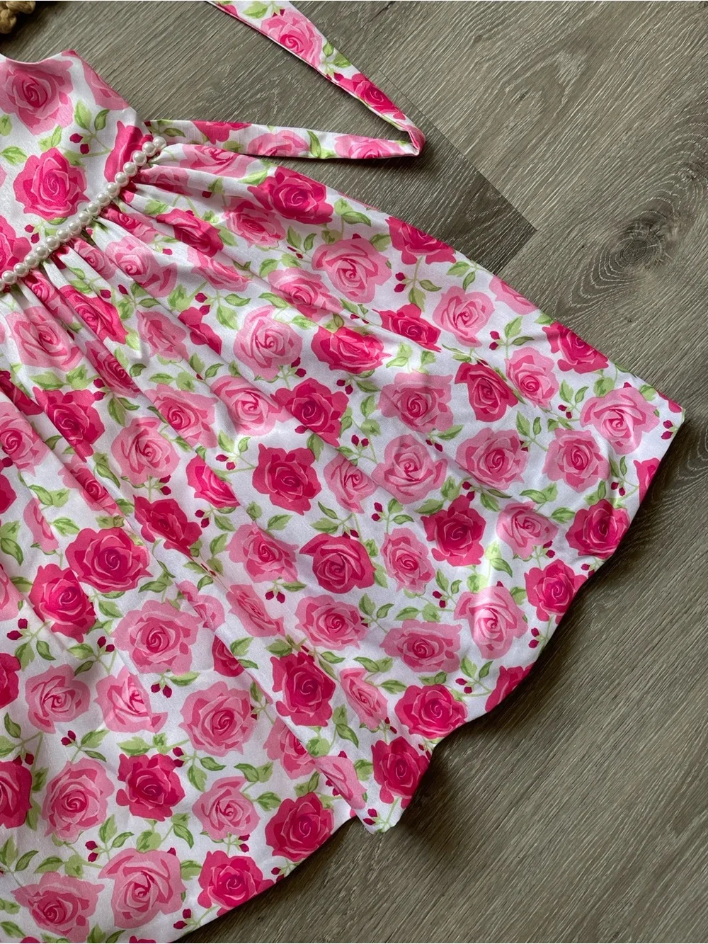 American Princess Pink Rose~Print Dress with Matching Sash